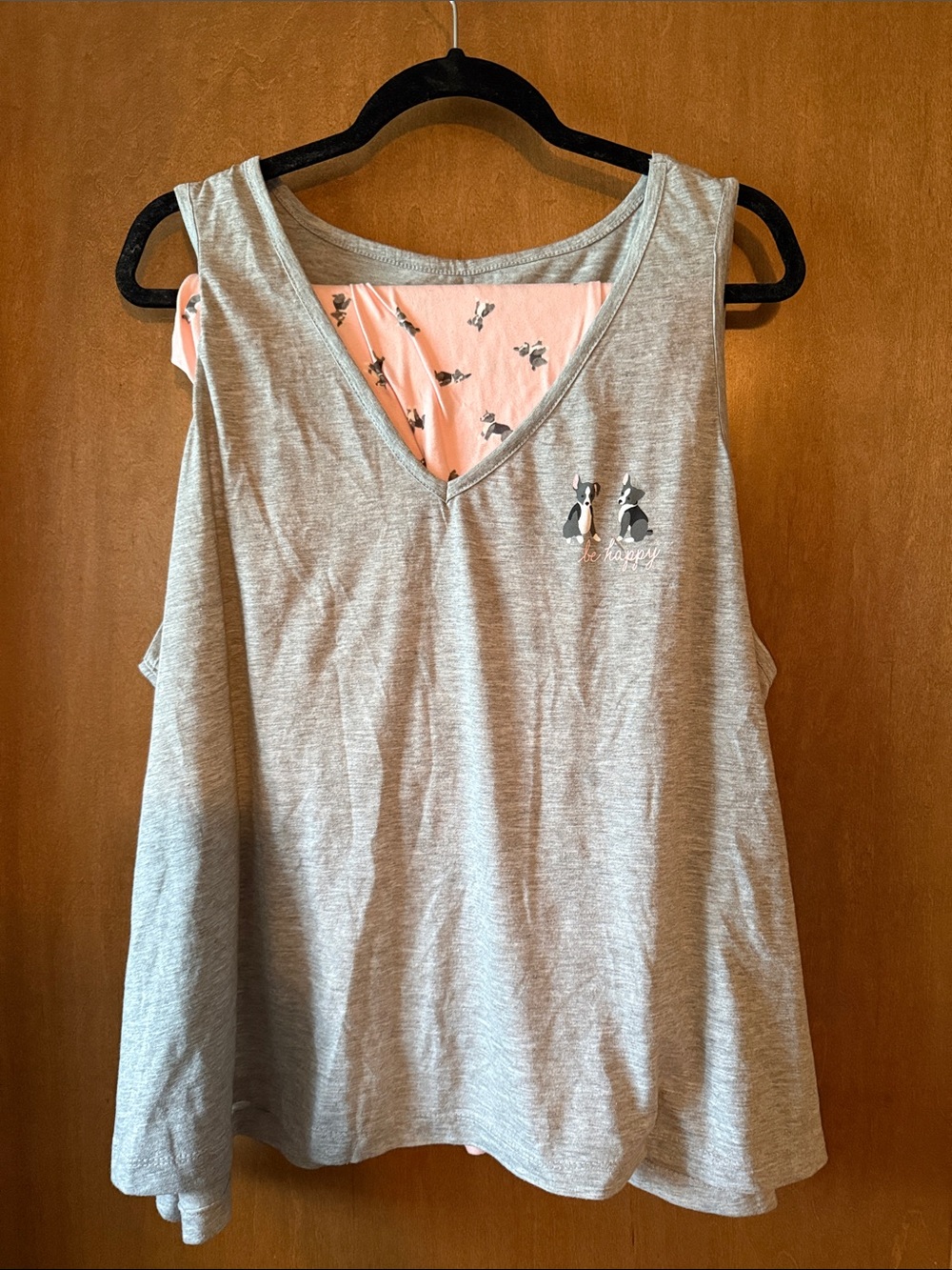 NWOT Gray Tank Top with Pink Floral Lining and Dog Print PJ Set